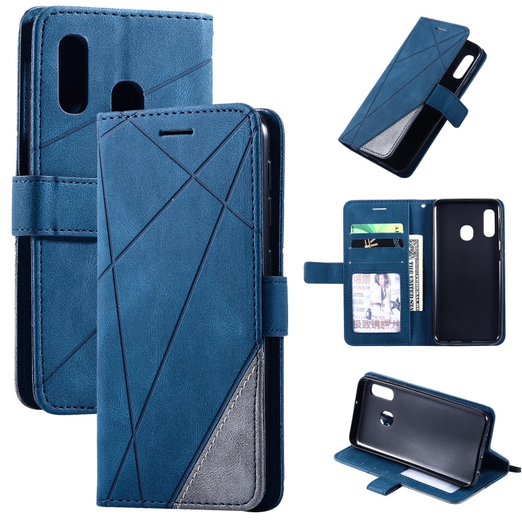 Skin Feel Splicing Horizontal Flip Leather Case with Holder & Card Slots & Wallet & Photo Frame, For Samsung Galaxy A20, For Samsung Galaxy A20e