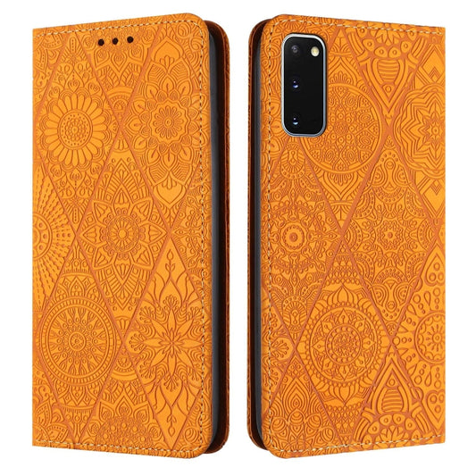 Ethnic Embossed Adsorption Leather Phone Case, For Samsung Galaxy S20, For Samsung Galaxy S20+, For Samsung Galaxy S20 FE, For Samsung Galaxy S20 Ultra, For Samsung Galaxy A02s 166mm, For Samsung Galaxy A03s 166mm, For Samsung Galaxy A12 5G            ...