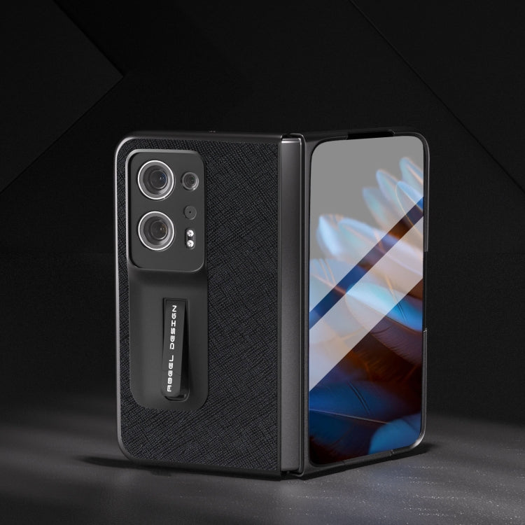 Integrated Cross Texture Genuine Leather Phone Case with Holder, For OPPO Find N2, For Honor Magic Vs