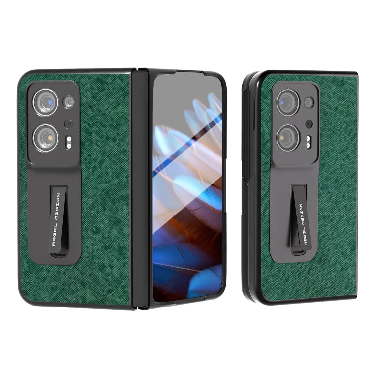 Integrated Cross Texture Genuine Leather Phone Case with Holder, For Honor Magic Vs, For OPPO Find N2