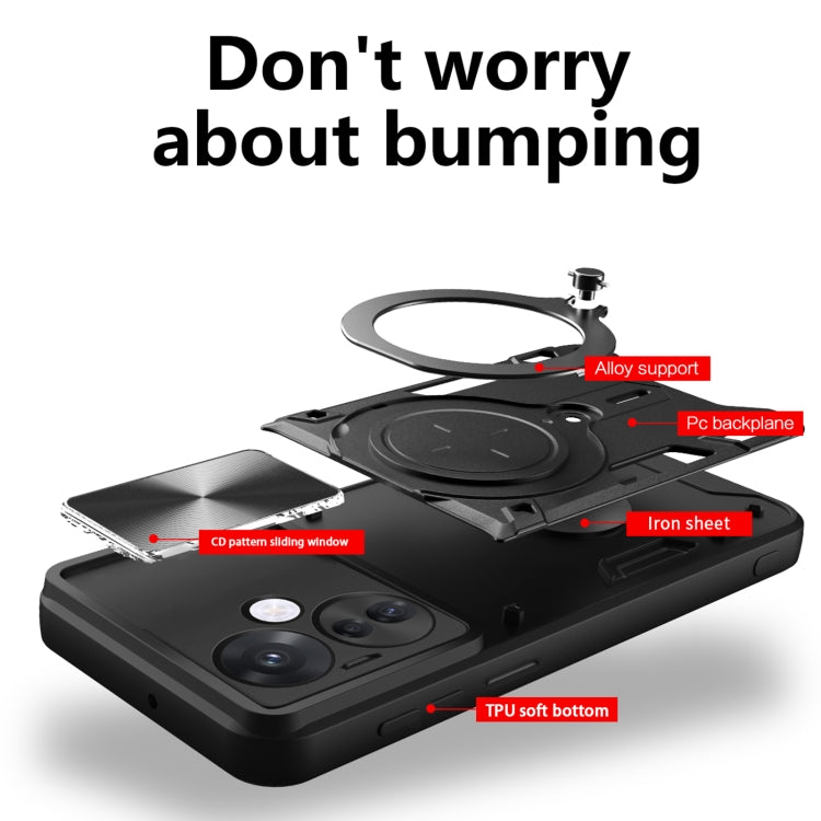 CD Texture Sliding Camshield Magnetic Holder Phone Case, For OPPO Reno11 F 5G Global, For OPPO Reno11 5G Global, For OPPO Reno11 Pro 5G Global, For OPPO A38 4G Global, For OPPO A58 4G Global, For OPPO Reno10 5G Global, For OPPO A78 4G                  ...