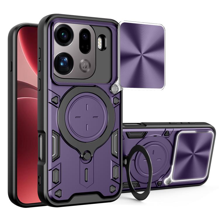 CD Texture Sliding Camshield Magnetic Holder Phone Case, For OPPO Find X9 Ultra, For OPPO Find X9, For OPPO Find X9 Pro, For OPPO Reno14 F 5G Global, For OPPO A5 5G Global / A5x 5G, For OPPO Reno14 5G Global, For OPPO A59 5G Global                     ...