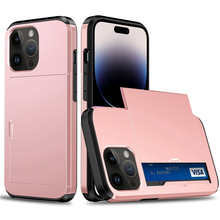 Shockproof Armor Phone Case with Slide Card Slot, For iPhone 15 Pro Max, For iPhone 15 Pro, For iPhone 15 Plus, For iPhone 15