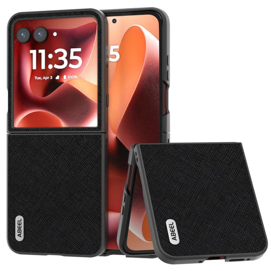 ABEEL Cross Texture Genuine Leather Phone Case, For Motorola Razr 60 Ultra/Razr 70 Ultra, For Motorola Razr 40, For Motorola Razr 40 Ultra