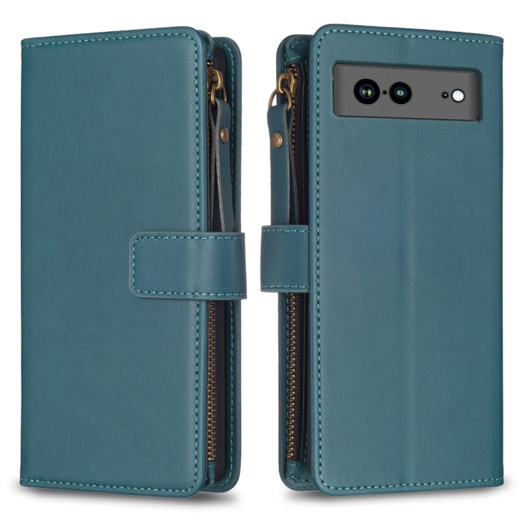 9 Card Slots Zipper Wallet Leather Flip Phone Case, For Google Pixel 8 Pro, For Google Pixel 8, For Google Pixel 7a, For Google Pixel 7 Pro, For Google Pixel 7