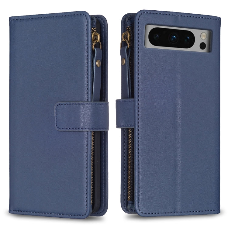 9 Card Slots Zipper Wallet Leather Flip Phone Case, For Google Pixel 8 Pro, For Google Pixel 8, For Google Pixel 7a, For Google Pixel 7 Pro, For Google Pixel 7