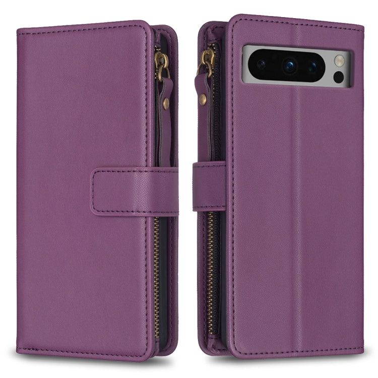 9 Card Slots Zipper Wallet Leather Flip Phone Case, For Google Pixel 8 Pro, For Google Pixel 8, For Google Pixel 7a, For Google Pixel 7 Pro, For Google Pixel 7