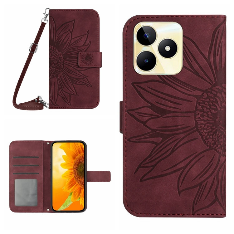 Skin Feel Sun Flower Embossed Flip Leather Phone Case with Lanyard, For Realme C67 4G, For Realme 11 5G Global, For Realme C53, For Realme 11 4G Global