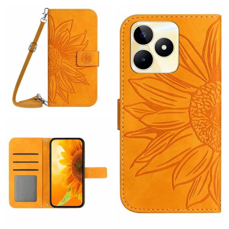 Skin Feel Sun Flower Embossed Flip Leather Phone Case with Lanyard, For Realme C67 4G, For Realme 11 5G Global, For Realme C53, For Realme 11 4G Global