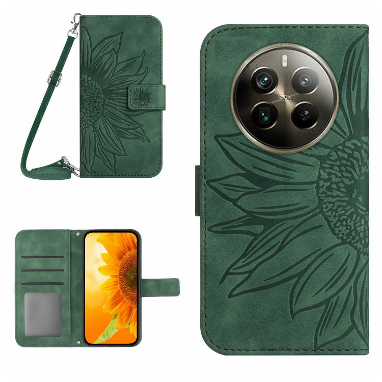 Skin Feel Sun Flower Embossed Flip Leather Phone Case with Lanyard, For Realme C63 4G Global/ C61, For Realme 12 5G Global, For Realme 12+ Global, For Realme 12 Pro/12 Pro+ Global