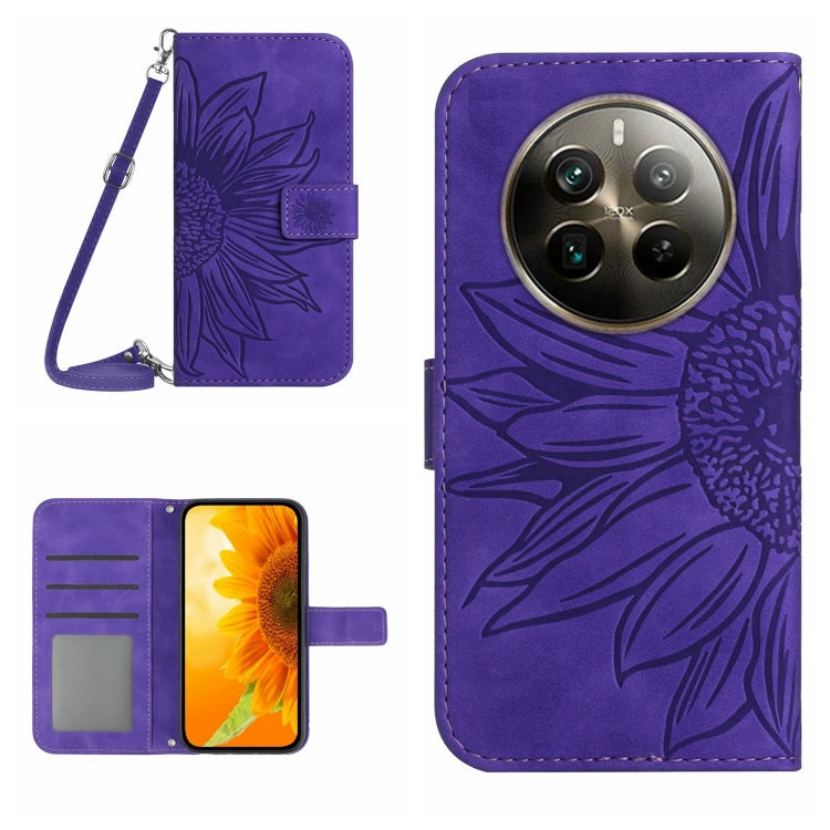 Skin Feel Sun Flower Embossed Flip Leather Phone Case with Lanyard, For Realme C63 4G Global/ C61, For Realme 12 5G Global, For Realme 12+ Global, For Realme 12 Pro/12 Pro+ Global