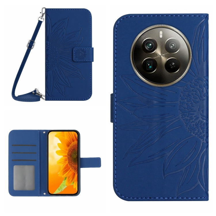 Skin Feel Sun Flower Embossed Flip Leather Phone Case with Lanyard, For Realme C63 4G Global/ C61, For Realme 12 5G Global, For Realme 12+ Global, For Realme 12 Pro/12 Pro+ Global