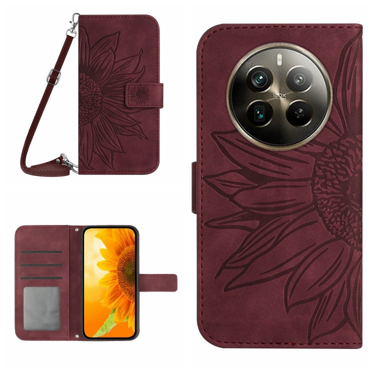Skin Feel Sun Flower Embossed Flip Leather Phone Case with Lanyard, For Realme C63 4G Global/ C61, For Realme 12 5G Global, For Realme 12+ Global, For Realme 12 Pro/12 Pro+ Global