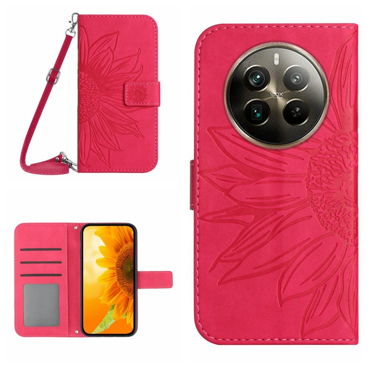 Skin Feel Sun Flower Embossed Flip Leather Phone Case with Lanyard, For Realme C63 4G Global/ C61, For Realme 12 5G Global, For Realme 12+ Global, For Realme 12 Pro/12 Pro+ Global