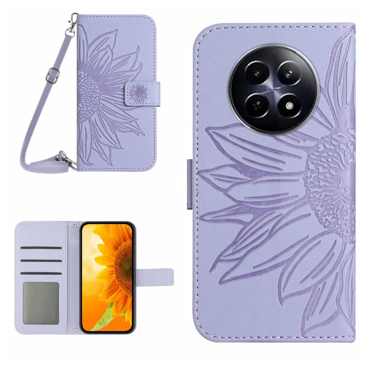 Skin Feel Sun Flower Embossed Flip Leather Phone Case with Lanyard, For Realme C63 4G Global/ C61, For Realme 12 5G Global, For Realme 12+ Global, For Realme 12 Pro/12 Pro+ Global