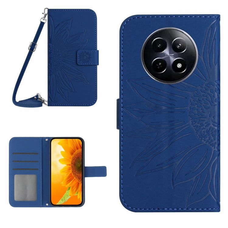 Skin Feel Sun Flower Embossed Flip Leather Phone Case with Lanyard, For Realme C63 4G Global/ C61, For Realme 12 5G Global, For Realme 12+ Global, For Realme 12 Pro/12 Pro+ Global
