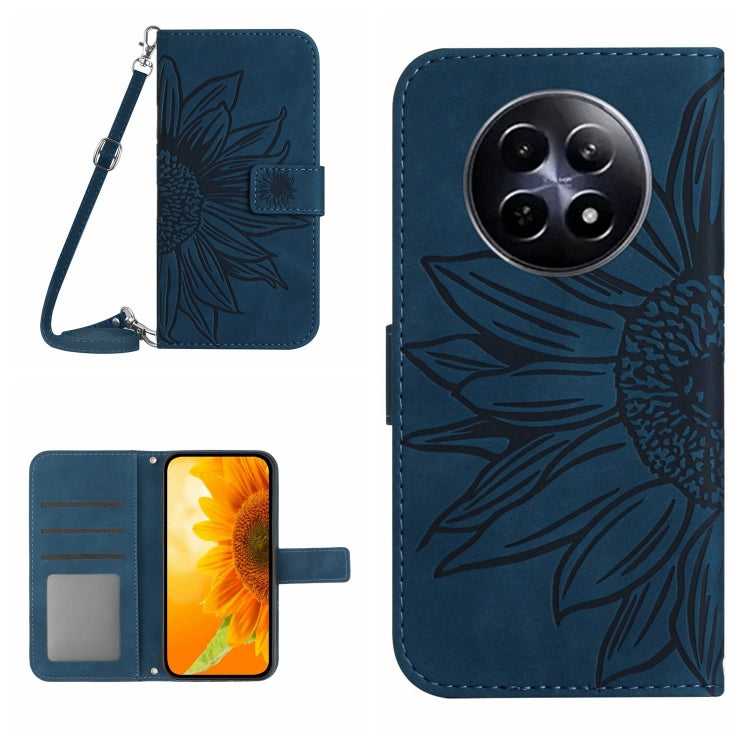 Skin Feel Sun Flower Embossed Flip Leather Phone Case with Lanyard, For Realme C63 4G Global/ C61, For Realme 12 5G Global, For Realme 12+ Global, For Realme 12 Pro/12 Pro+ Global