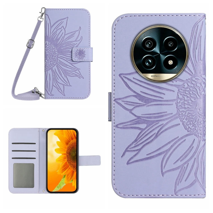 Skin Feel Sun Flower Embossed Flip Leather Phone Case with Lanyard, For Realme C75 4G, For Realme 13+ 5G Global, For Realme 13 Pro 5G / 13 Pro+ 5G, For Realme C63 5G