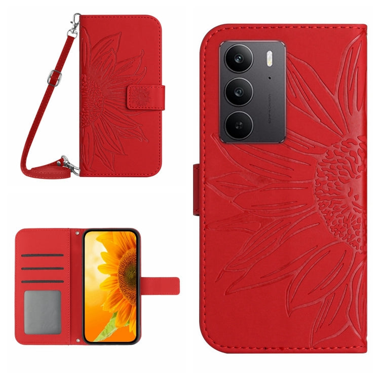 Skin Feel Sun Flower Embossed Flip Leather Phone Case with Lanyard, For Realme C75 4G, For Realme 13+ 5G Global, For Realme 13 Pro 5G / 13 Pro+ 5G, For Realme C63 5G