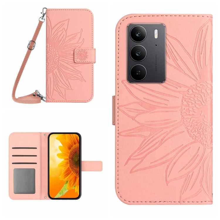 Skin Feel Sun Flower Embossed Flip Leather Phone Case with Lanyard, For Realme C75 4G, For Realme 13+ 5G Global, For Realme 13 Pro 5G / 13 Pro+ 5G, For Realme C63 5G