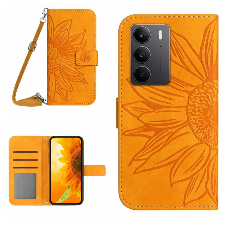 Skin Feel Sun Flower Embossed Flip Leather Phone Case with Lanyard, For Realme C75 4G, For Realme 13+ 5G Global, For Realme 13 Pro 5G / 13 Pro+ 5G, For Realme C63 5G