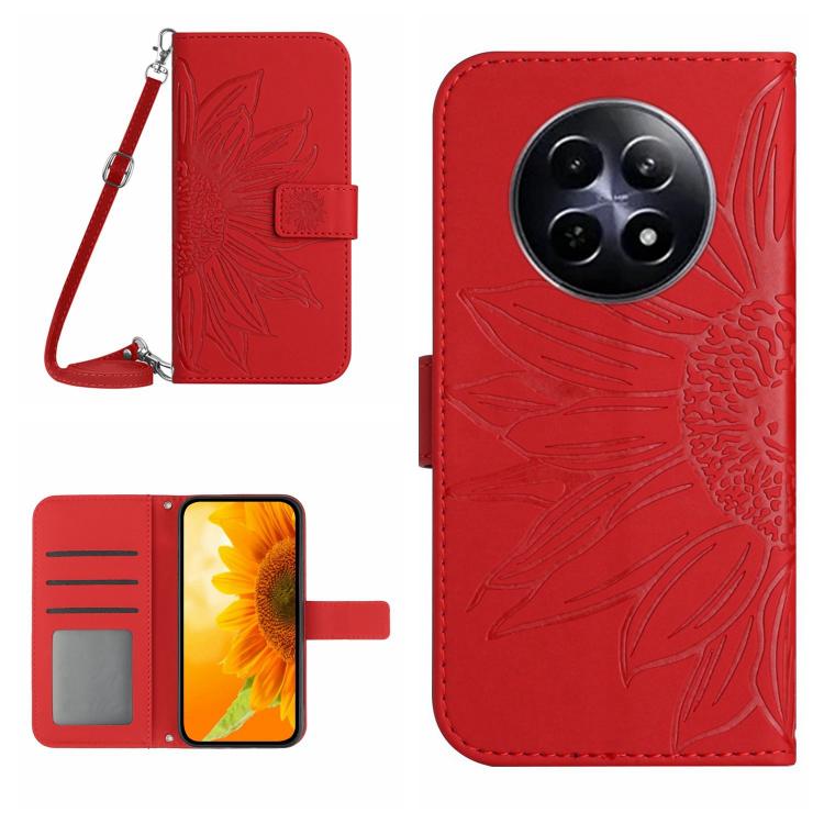 Skin Feel Sun Flower Embossed Flip Leather Phone Case with Lanyard, For Realme C75 4G, For Realme 13+ 5G Global, For Realme 13 Pro 5G / 13 Pro+ 5G, For Realme C63 5G