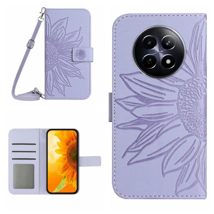 Skin Feel Sun Flower Embossed Flip Leather Phone Case with Lanyard, For Realme C75 4G, For Realme 13+ 5G Global, For Realme 13 Pro 5G / 13 Pro+ 5G, For Realme C63 5G