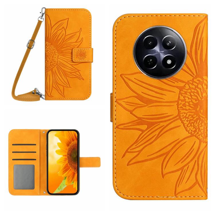 Skin Feel Sun Flower Embossed Flip Leather Phone Case with Lanyard, For Realme C75 4G, For Realme 13+ 5G Global, For Realme 13 Pro 5G / 13 Pro+ 5G, For Realme C63 5G