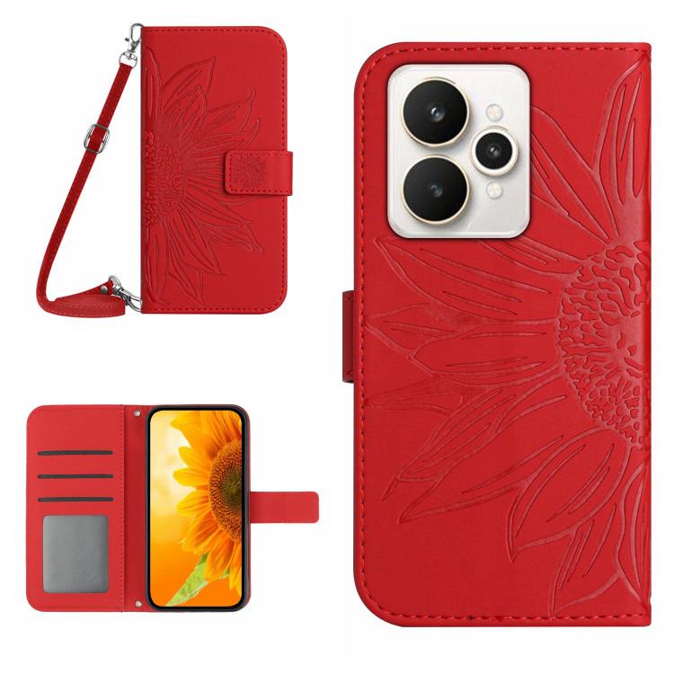 Skin Feel Sun Flower Embossed Flip Leather Phone Case with Lanyard, For Realme C85 Pro 4G, For Realme 15T 5G, For Realme 15 5G Global / 15 Pro 5G Global, For Realme C71 4G