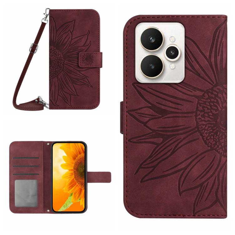 Skin Feel Sun Flower Embossed Flip Leather Phone Case with Lanyard, For Realme C85 Pro 4G, For Realme 15T 5G, For Realme 15 5G Global / 15 Pro 5G Global, For Realme C71 4G