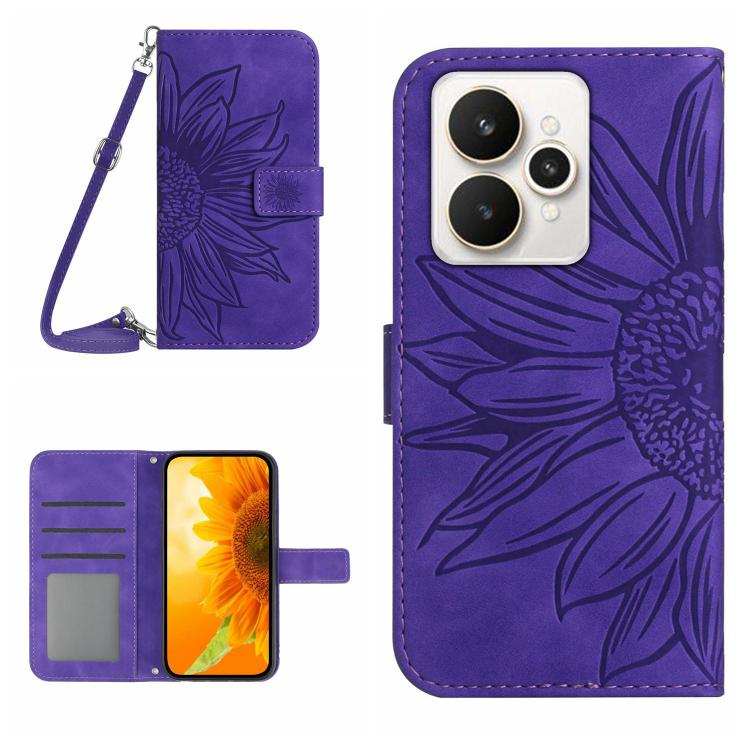 Skin Feel Sun Flower Embossed Flip Leather Phone Case with Lanyard, For Realme C85 Pro 4G, For Realme 15T 5G, For Realme 15 5G Global / 15 Pro 5G Global, For Realme C71 4G