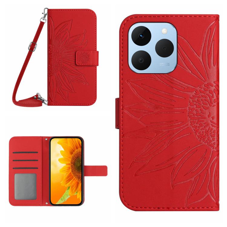 Skin Feel Sun Flower Embossed Flip Leather Phone Case with Lanyard, For Realme C85 Pro 4G, For Realme 15T 5G, For Realme 15 5G Global / 15 Pro 5G Global, For Realme C71 4G