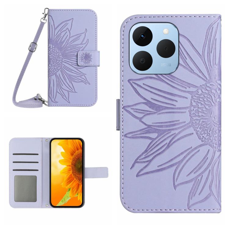 Skin Feel Sun Flower Embossed Flip Leather Phone Case with Lanyard, For Realme C85 Pro 4G, For Realme 15T 5G, For Realme 15 5G Global / 15 Pro 5G Global, For Realme C71 4G
