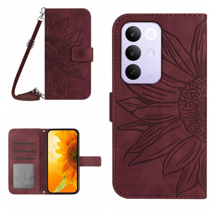 Skin Feel Sun Flower Embossed Flip Leather Phone Case with Lanyard, For Realme C100 4G, For Realme C83 5G, For Realme 16 Pro+ 5G, For Realme C85 5G