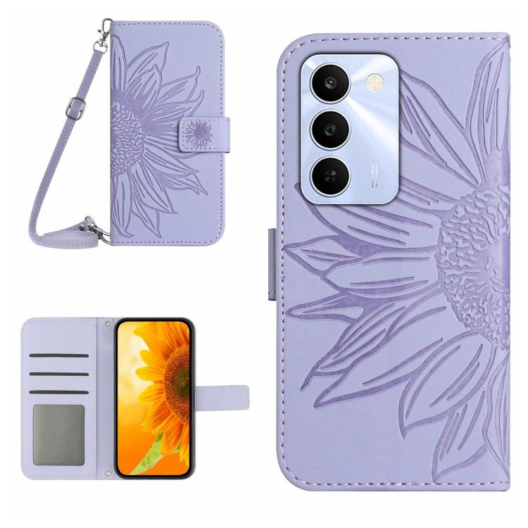 Skin Feel Sun Flower Embossed Flip Leather Phone Case with Lanyard, For Realme C100 4G, For Realme C83 5G, For Realme 16 Pro+ 5G, For Realme C85 5G