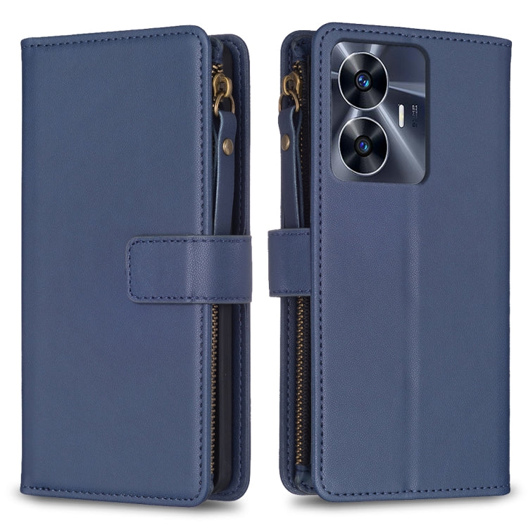 9 Card Slots Zipper Wallet Leather Flip Phone Case, For Realme C55, For Realme C53