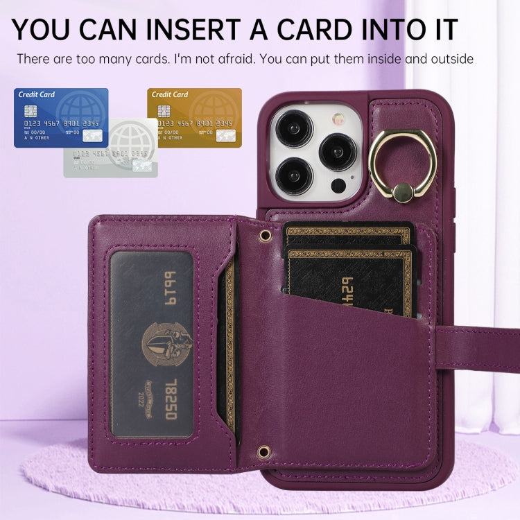 Horizontal Card Bag Ring Holder Phone Case with Dual Lanyard, For iPhone 14 Plus, For iPhone 14, For iPhone 14 Pro, For iPhone 14 Pro Max, For iPhone 13 Pro Max, For iPhone 13 Pro