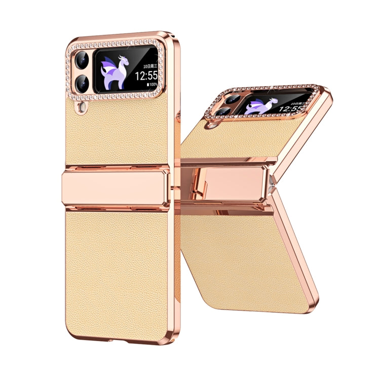 Plated Plain Leather Folding Phone Case with Hinge, For Samsung Galaxy Z Flip4 5G, For Samsung Galaxy Z Flip3 5G
