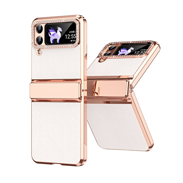 Plated Plain Leather Folding Phone Case with Hinge, For Samsung Galaxy Z Flip4 5G, For Samsung Galaxy Z Flip3 5G