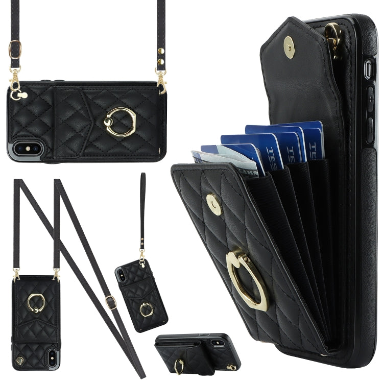 Rhombic Texture Card Bag Phone Case with Long Lanyard, For iPhone 11 Pro Max, For iPhone 11, For iPhone 11 Pro, For iPhone XR, For iPhone XS Max