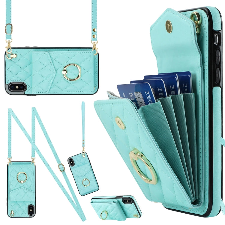 Rhombic Texture Card Bag Phone Case with Long Lanyard, For iPhone 11 Pro Max, For iPhone 11, For iPhone 11 Pro, For iPhone XR, For iPhone XS Max