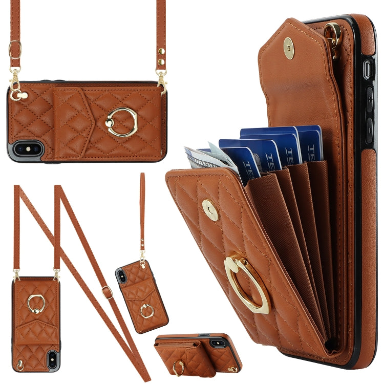 Rhombic Texture Card Bag Phone Case with Long Lanyard, For iPhone 11 Pro Max, For iPhone 11, For iPhone 11 Pro, For iPhone XR, For iPhone XS Max