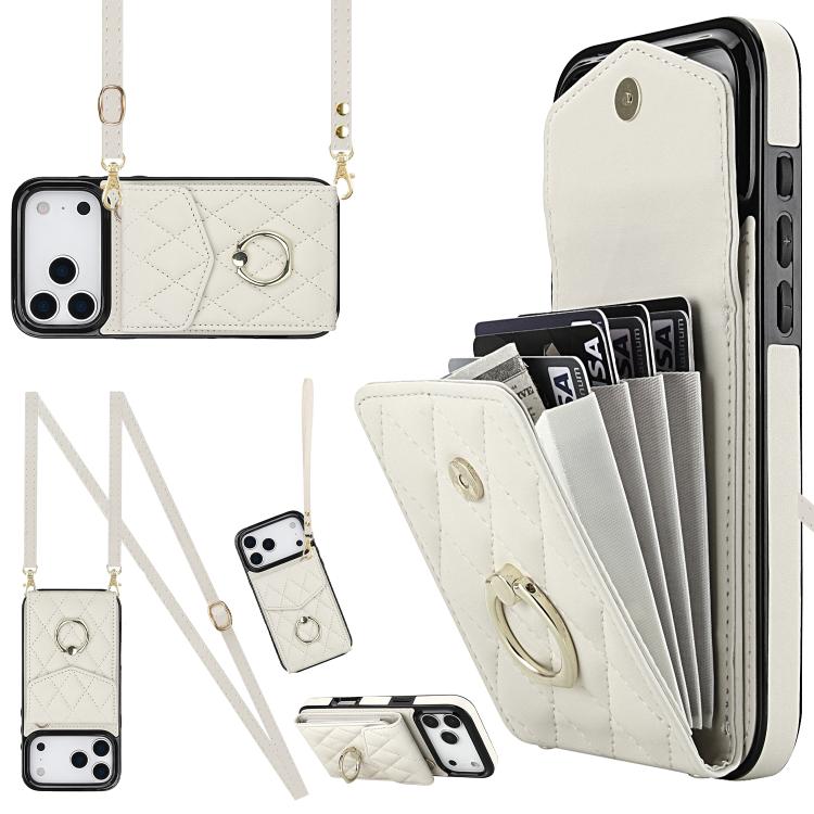 Rhombic Texture Card Bag Phone Case with Long Lanyard, For iPhone 18 Pro / 17 Pro, For iPhone 18 Pro Max / 17 Pro Max, For iPhone 17e / 16e, For iPhone 17, For iPhone Air, For iPhone 15 Pro Max