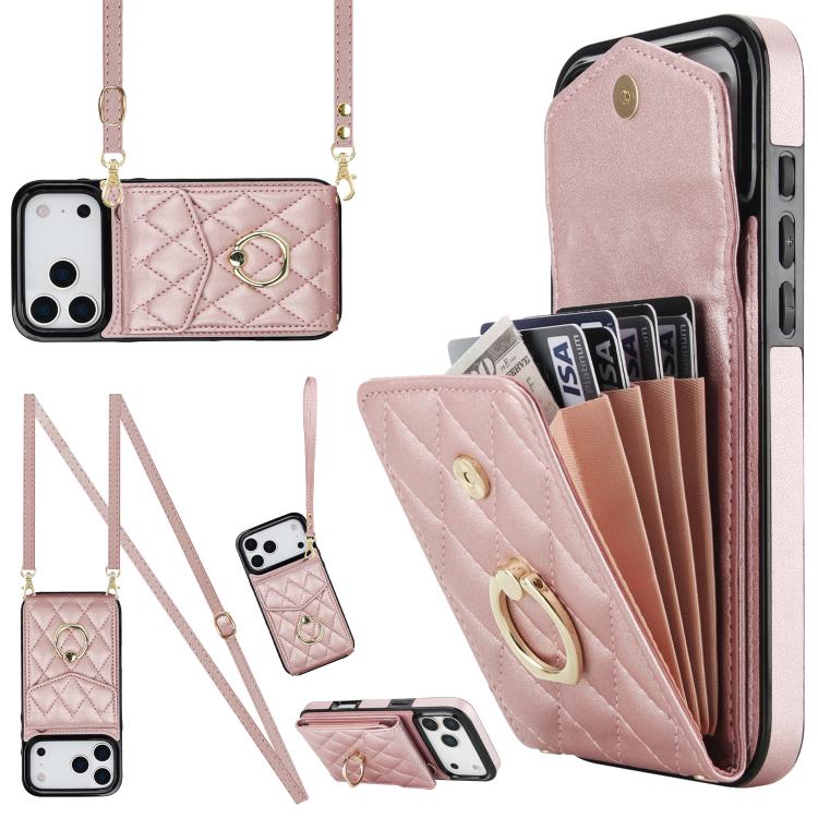 Rhombic Texture Card Bag Phone Case with Long Lanyard, For iPhone 18 Pro / 17 Pro, For iPhone 18 Pro Max / 17 Pro Max, For iPhone 17e / 16e, For iPhone 17, For iPhone Air, For iPhone 15 Pro Max