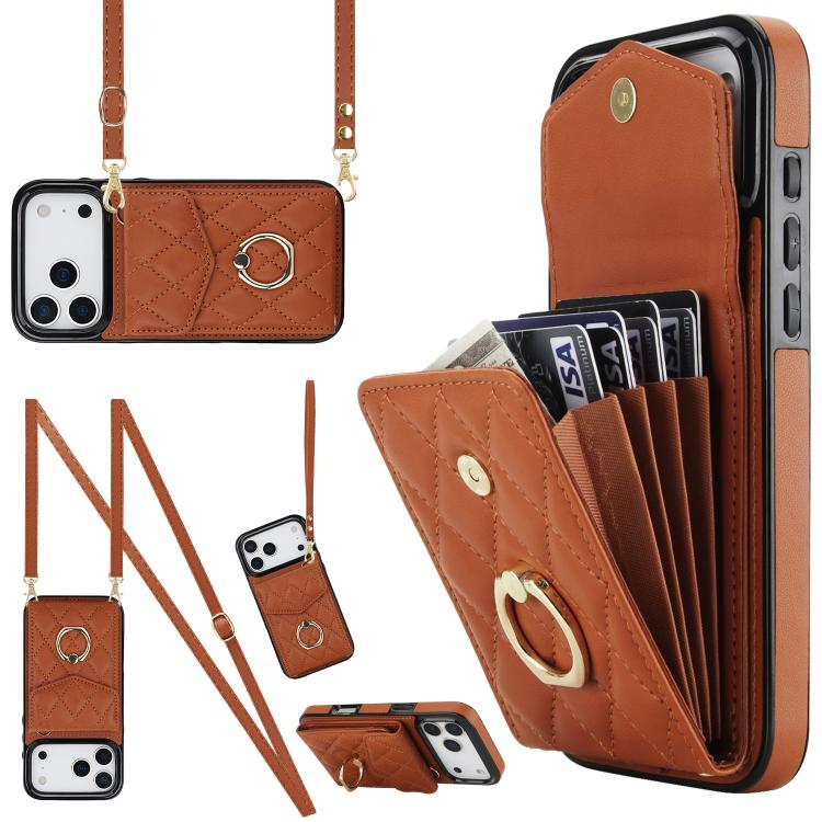 Rhombic Texture Card Bag Phone Case with Long Lanyard, For iPhone 18 Pro / 17 Pro, For iPhone 18 Pro Max / 17 Pro Max, For iPhone 17e / 16e, For iPhone 17, For iPhone Air, For iPhone 15 Pro Max