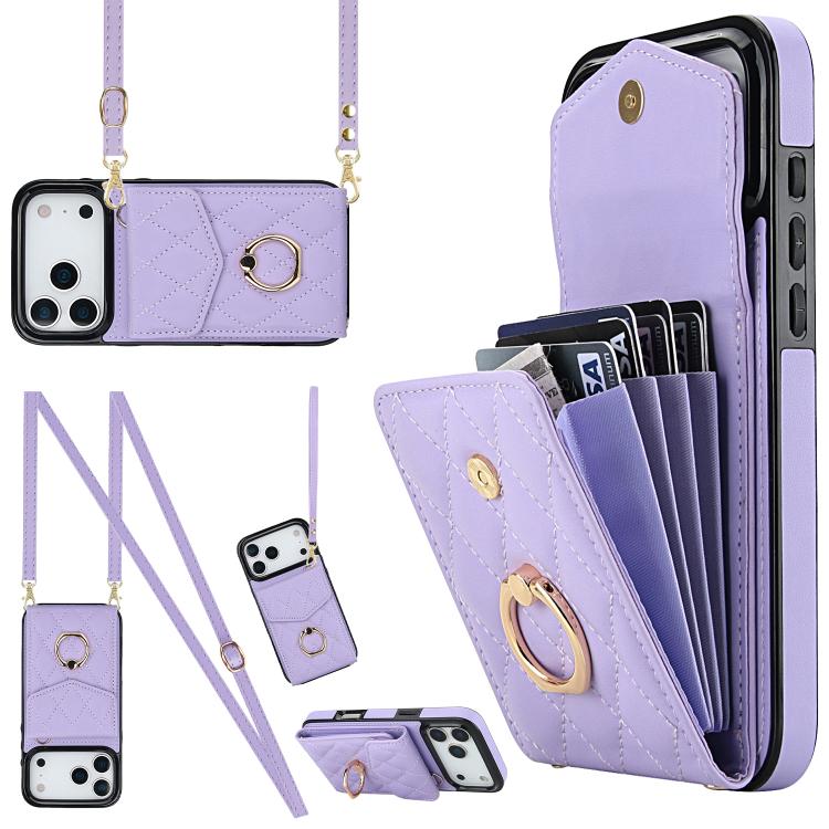 Rhombic Texture Card Bag Phone Case with Long Lanyard, For iPhone 18 Pro / 17 Pro, For iPhone 18 Pro Max / 17 Pro Max, For iPhone 17e / 16e, For iPhone 17, For iPhone Air, For iPhone 15 Pro Max