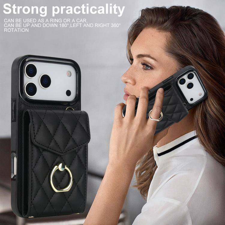 Rhombic Texture Card Bag Phone Case with Long Lanyard, For iPhone 18 Pro / 17 Pro, For iPhone 18 Pro Max / 17 Pro Max, For iPhone 17e / 16e, For iPhone 17, For iPhone Air, For iPhone 15 Pro Max