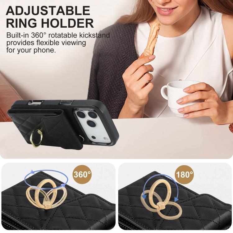 Rhombic Texture Card Bag Phone Case with Long Lanyard, For iPhone 18 Pro / 17 Pro, For iPhone 18 Pro Max / 17 Pro Max, For iPhone 17e / 16e, For iPhone 17, For iPhone Air, For iPhone 15 Pro Max