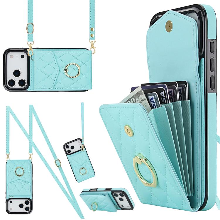 Rhombic Texture Card Bag Phone Case with Long Lanyard, For iPhone 18 Pro / 17 Pro, For iPhone 18 Pro Max / 17 Pro Max, For iPhone 17e / 16e, For iPhone 17, For iPhone Air, For iPhone 15 Pro Max
