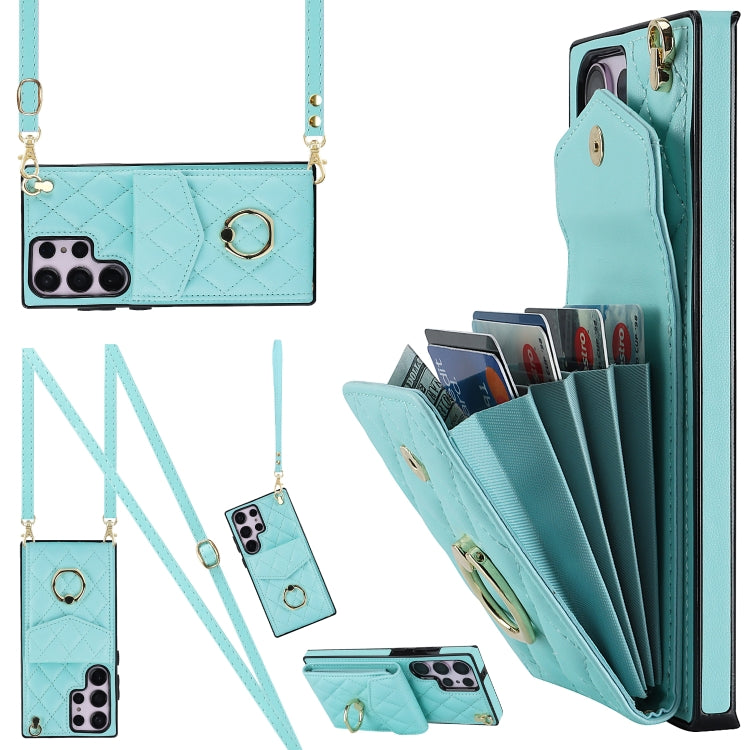 Rhombic Texture Card Bag Phone Case with Long Lanyard, For Samsung Galaxy S24 5G, For Samsung Galaxy A54 5G, For Samsung Galaxy S23 Ultra 5G, For Samsung Galaxy S23+ 5G, For Samsung Galaxy S23 5G, For Samsung Galaxy Note20 Ultra